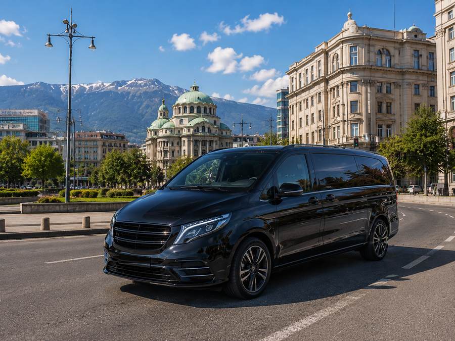 Private transfer from Sofia Airport to Sofia city centre by black minivan