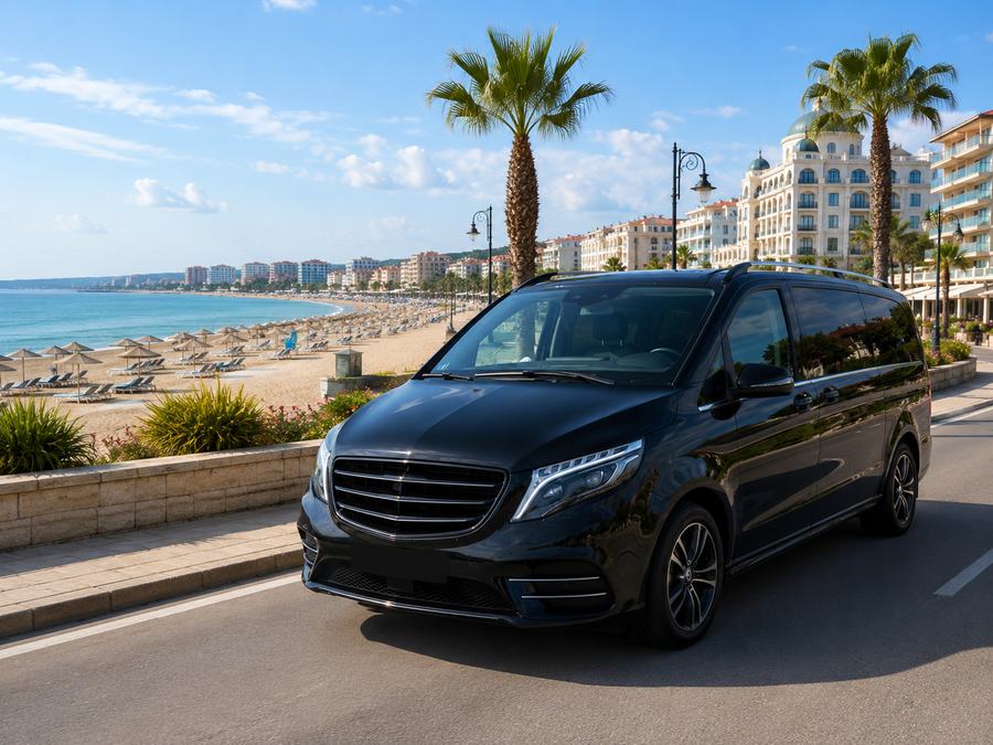 Private transfer from Varna Airport to Sunny Beach by black minivan